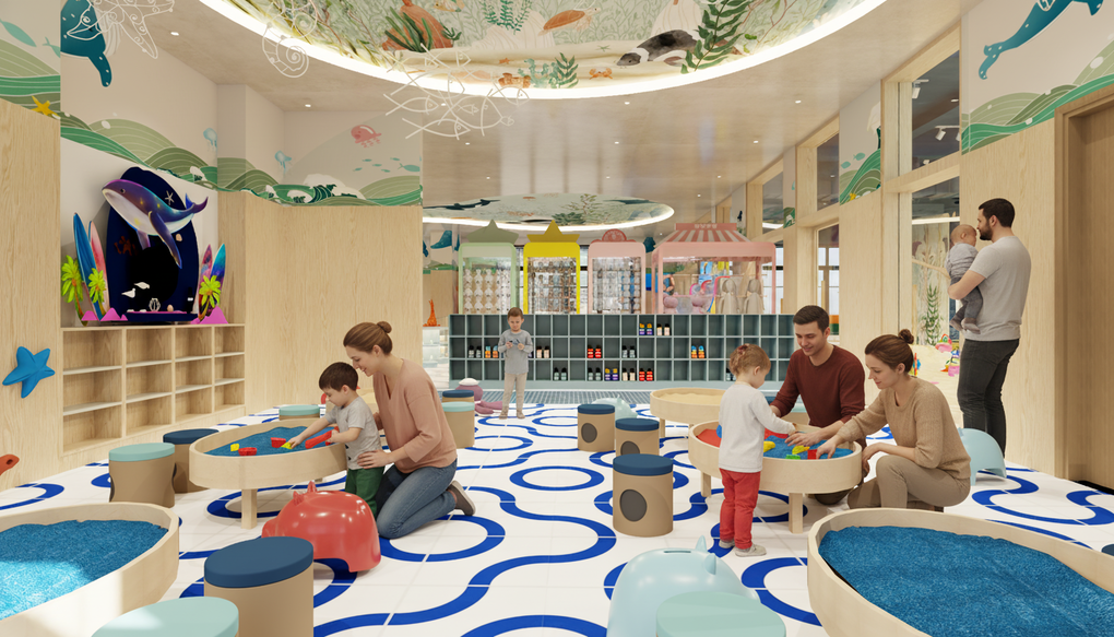 Khu vui chơi Azuria Kid Club c&oacute; diện t&iacute;ch 500 m2 v&agrave; thiết kế theo chủ đề C&aacute;t. Ảnh: KNI