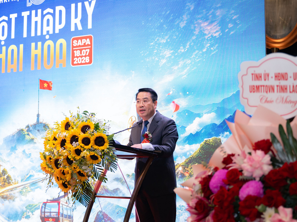 &Ocirc;ng Nguyễn Tuấn Anh, Chủ tịch UBND tỉnh L&agrave;o Cai ph&aacute;t biểu tại buổi lễ. Ảnh: Sun Group