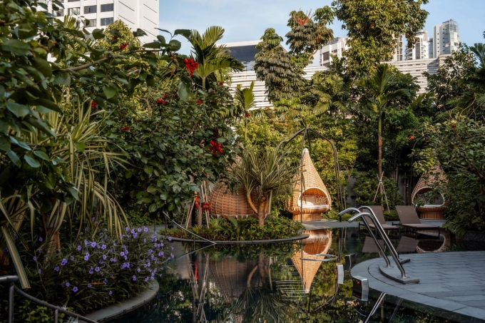 Khu spa với c&acirc;y cối xanh m&aacute;t tại Damai Spa nằm ngay trong khu&ocirc;n vi&ecirc;n kh&aacute;ch sạn. Ảnh: Grand Hyatt Singapore