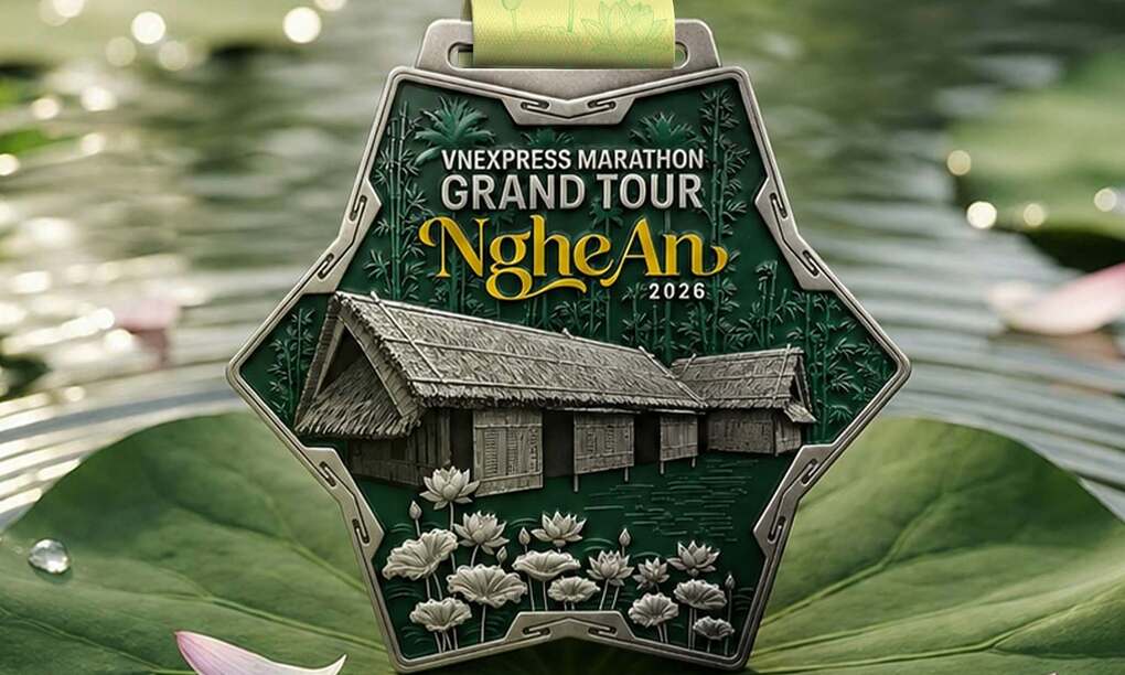 Huy chương VnExpress Marathon Grand Tour Nghe An 2026. Ảnh: VnExpress Marathon.